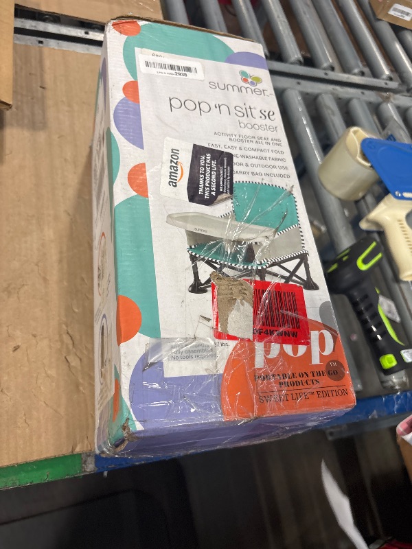 Photo 1 of ***A LITTLE TORN****Summer by Bright Starts Pop 'N Sit Portable Booster Chair, Floor Seat, Indoor/Outdoor Use, Compact Fold, Aqua Sugar, 6 Mos - 3 Yrs