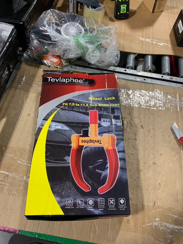 Photo 1 of ** MISSING KEYS *** Tevlaphee Universal Wheel Lock Heavy Duty Security Trailer Wheel Lock Anti Theft Wheel Locks for Cars SUV Camper Motorcycle Trailer Great Deterrent Bright Color with 3 Keys (Red-Yellow)