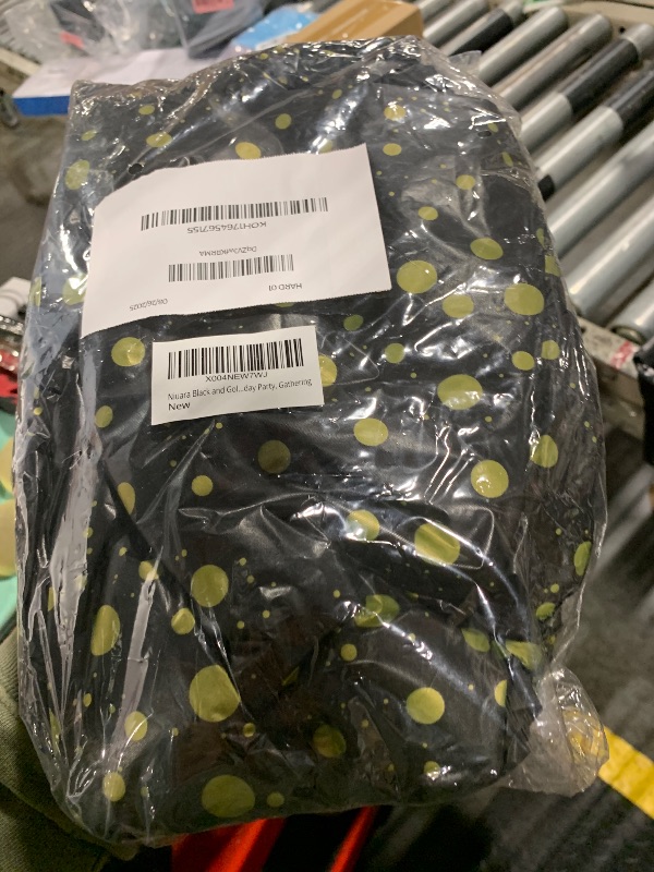 Photo 1 of *USED* Niuara Black and Gold Plastic Table Cloth - 4 Pack 54" × 108" Rectangle Disposable Tablecloths for 6FT Tables, Waterproof Table Cover for Party, Holiday & Gathering Use