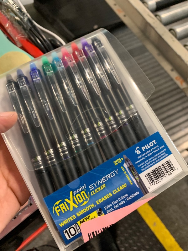 Photo 1 of ***9 only*** Pilot FriXion Synergy Clicker Erasable, Refillable, Retractable Gel Ink Pens, Extra Fine Point 0.5 mm, Pack of 10, Assorted Colors, FriXion Erasable Pens 0.5 - Ideal for School & Office Writing