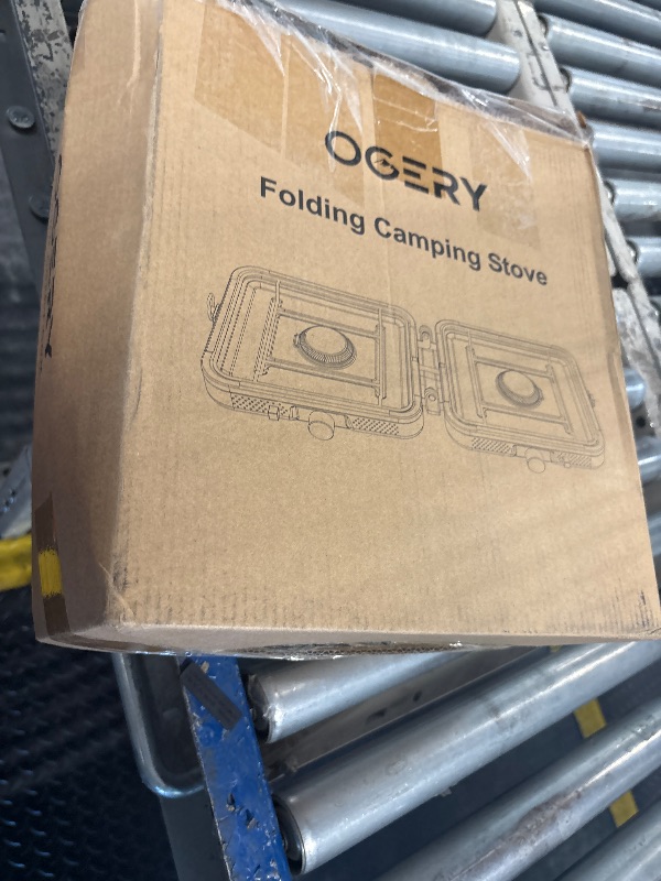 Photo 1 of **BURNER STOVE ONLY**OGERY 2-Burner Foldable Camping Stove with Griddle (Textured & Smooth) and Carrying Bag, Portable Propane Camp Stove with 2 Adjustable Burners & Piezo Ignition, for Camping Tailgating Essentials Gear