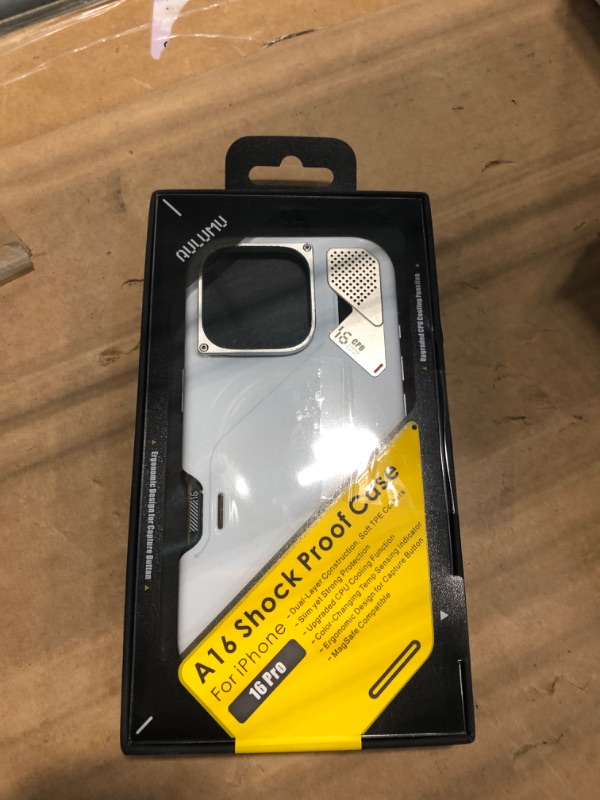 Photo 1 of ***USED SLIGHT YELLOW TINT***Aulumu A16 Shockproof iPhone 16 Pro Case | Real Cooling | Aluminum Alloy Camera Frame | Multi-Layer Composite Protection - White