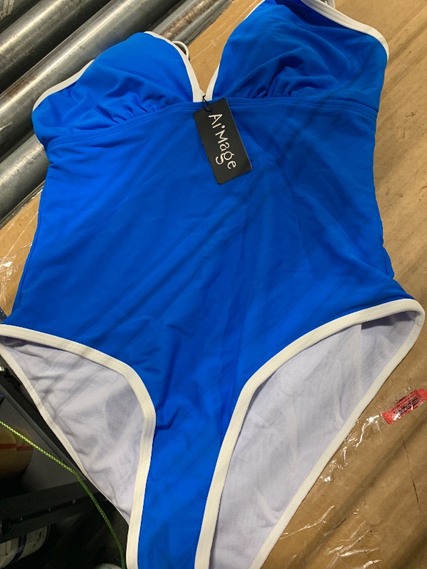 Photo 1 of ***SIMILAR***AI'MAGE One Piece Swimsuit Women Tummy Control Slimming Modest Bathing Suits Color Block Adjustable Straps Swim Suits 2025, Blue, s
