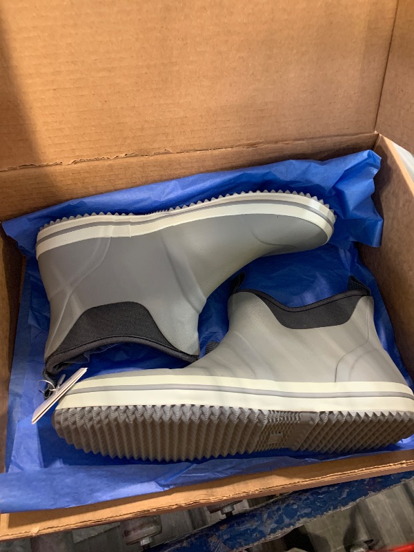 Photo 1 of ***STAIN***Ubon Men's Anti-Slip Deck Rain Boots Wide Slip On Fishing Boots Grey 10