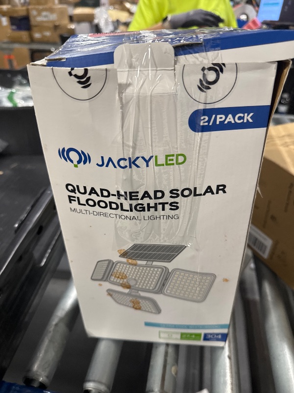 Photo 1 of **MISSING REMOTE**JACKYLED Solar Lights for Outside, 304 LED 8500K Motion Sensor Outdoor Light, 4 Adjustable Heads 3 Mode Solar Flood Lights, IP65 Waterproof LED Security Lights for Yard Patio Wall (2 Pack)
