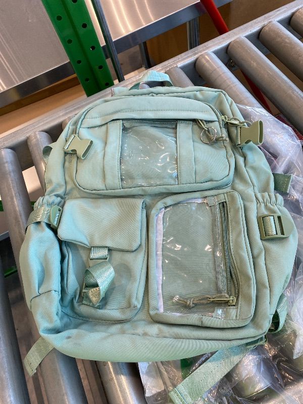 Photo 1 of *Minor Damaged* Thanps Kawaii Backpack for Girls, Cute Aesthetic Backpack with Pin Accessories Plush Pendant for School Girl Bookbag (Green)