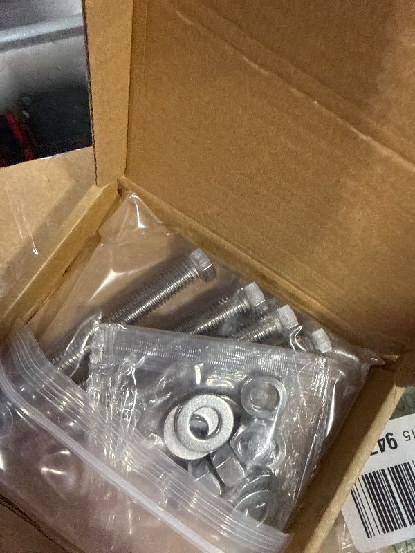 Photo 1 of (4Set) 3/8-16x4 Complete Set Hex Head Screw Bolts,Nuts,Fender Flat washers,Split Lock Washers,Fully Threaded, Stainless Steel 18-8?304?, Bright Finish.