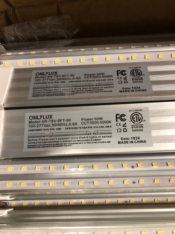 Photo 1 of ** USED / USTESTED ONLYLUX 8ft LED Shop Light - 90W 12000lm 5000K, 8 Foot LED Shop Light Fixture, V Shape Bulbs for Garage, Workshop, Warehouse, Plug and Play, Energy Efficient (10 Pack)