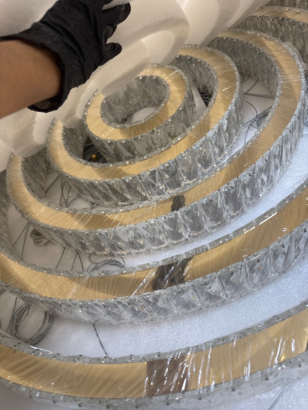 Photo 1 of ** NEW / NO RETURN ** IDEQUY Contemporary Extra Large Crystal Chandelier Modern 6 Ring LED Gold Ceiling Light Adjustable Stainless Steel Chandeliers D8+15.7"+23.6"+31.5"+39.4"+47.5"