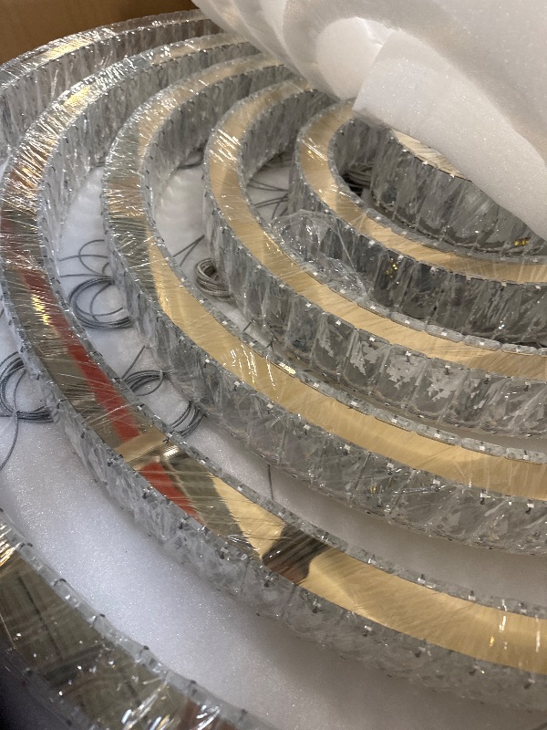 Photo 1 of ** NEW / NO RETURN ** IDEQUY Contemporary Extra Large Crystal Chandelier Modern 6 Ring LED Gold Ceiling Light Adjustable Stainless Steel Chandeliers D8+15.7"+23.6"+31.5"+39.4"+47.5"