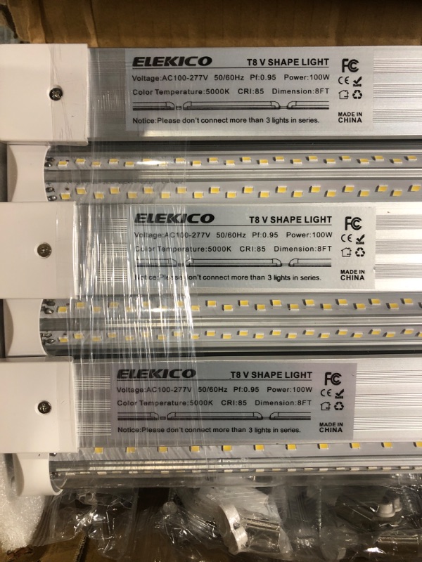 Photo 1 of ** UNTESTED** ELEKICO 12 Pack Super Bright 100w 8ft Led Shop Light, 15000lm 5000k V Shape 8' Led Shop Lights 8ft, Linkable 96" 8 Foot Shop Lights for Garage Workshop Shop Warehouse Lighting