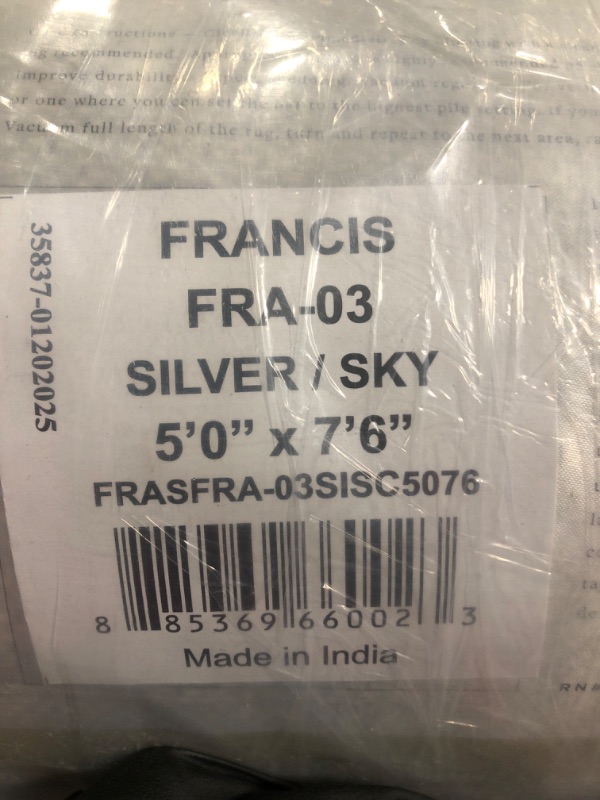 Photo 1 of ** NEW**  Loloi Chris Loves Julia x Francis Collection FRA-03 Silver/Sky 5'-0" x 7'-6" Area Rug