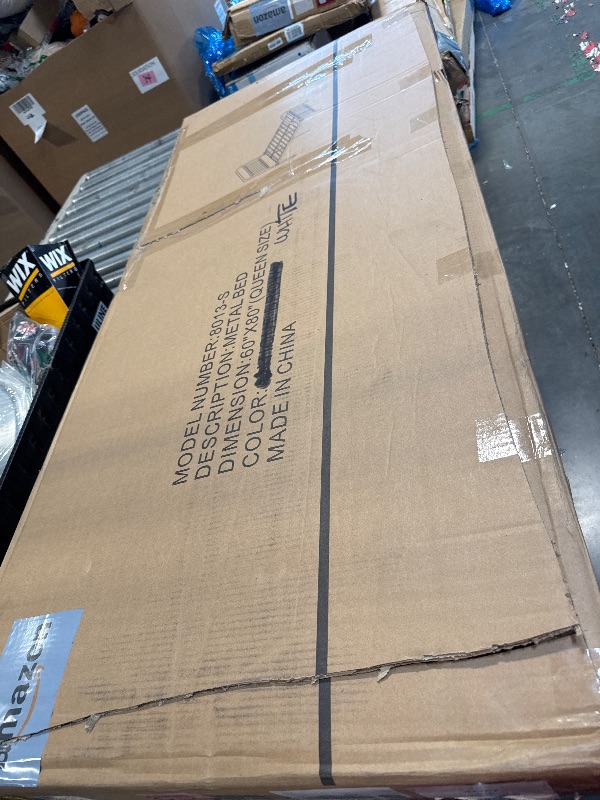 Photo 1 of ** NEW / COLOR WHITE ** NEEBIRGELIA TEMMER Metal Bed Frame Queen Size with Headboard and Footboard Single Platform Mattress Base,Metal Tube and Antique Brown Baking Paint Iron-Art Bed 