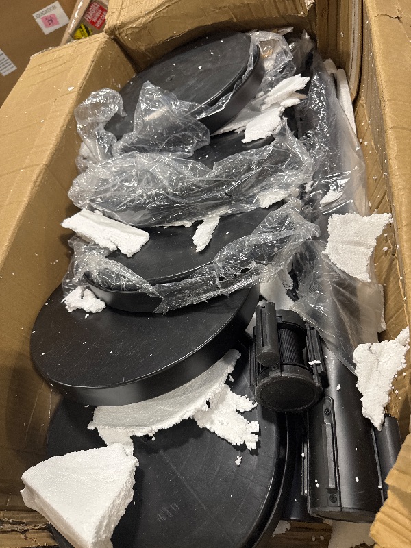 Photo 1 of ** VERY USED** VEVOR Crowd Control Stanchion Set, Stanchion Set with 6.6 ft/2 m Black Retractable Belt, Black Crowd Control Barrier w/Concrete and Solid Metal Base - Easy Connect Assembly (6)