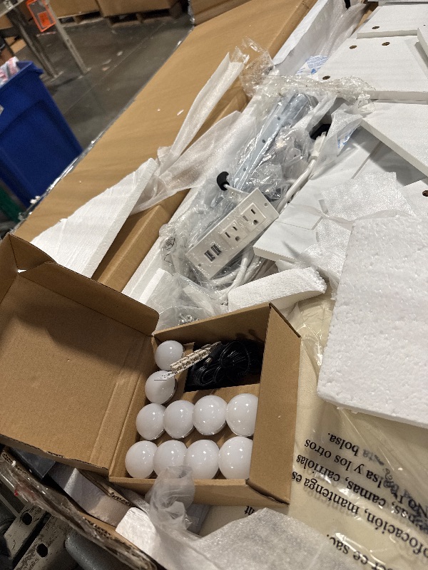 Photo 1 of ** USED ** YITAHOME Makeup Vanity Desk with Mirror and Lights, Farmhouse Vanity Table with Charging Station, 42'' Dressing Table with 2 Drawers & 6 Cabinets, 3 Color Lighting Modes, for Bedroom, White