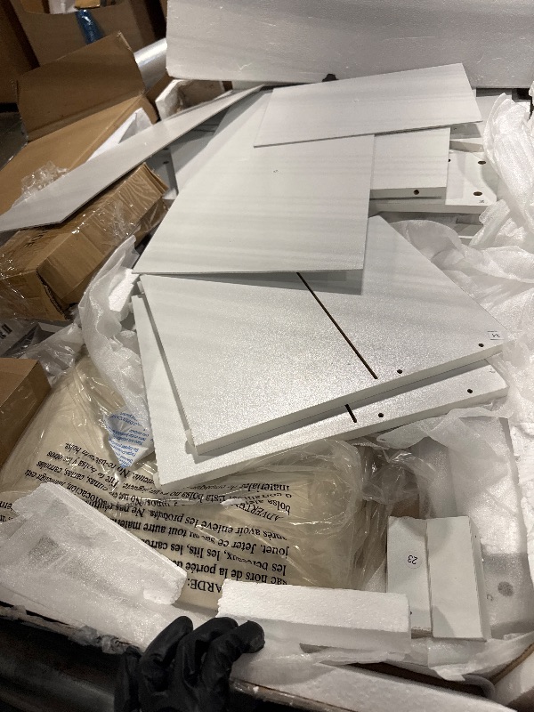 Photo 1 of ** USED ** YITAHOME Makeup Vanity Desk with Mirror and Lights, Farmhouse Vanity Table with Charging Station, 42'' Dressing Table with 2 Drawers & 6 Cabinets, 3 Color Lighting Modes, for Bedroom, White