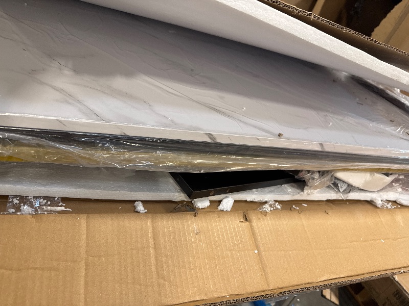 Photo 1 of ** USED / HARDWARE COMPLETED ** GAOMON Coffee Table for Living Room, Faux Marble Coffee Table with 4 Drawers and Glass Doors Storage, Modern Aesthetic Fluted Panel Design,Black & Gold