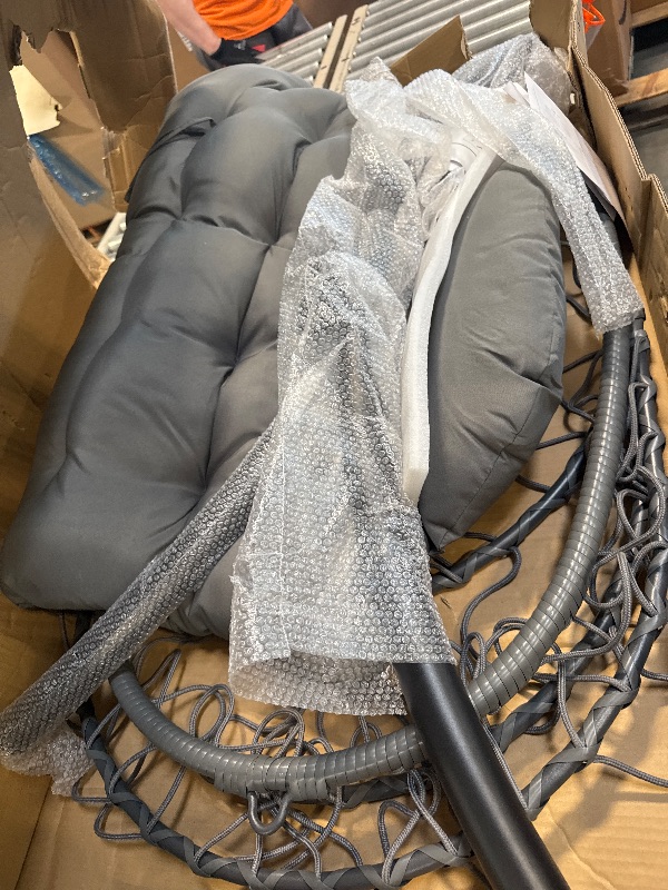 Photo 1 of ** USED ** DWVO Egg Chair with Stand, Hanging Outdoor Rattan Wicker Patio Hammock Indoor Egg Chair with Cushion, Hanging Swing Chair 300lbs for Porch, Garden, Bedroom, Balcony, Gray