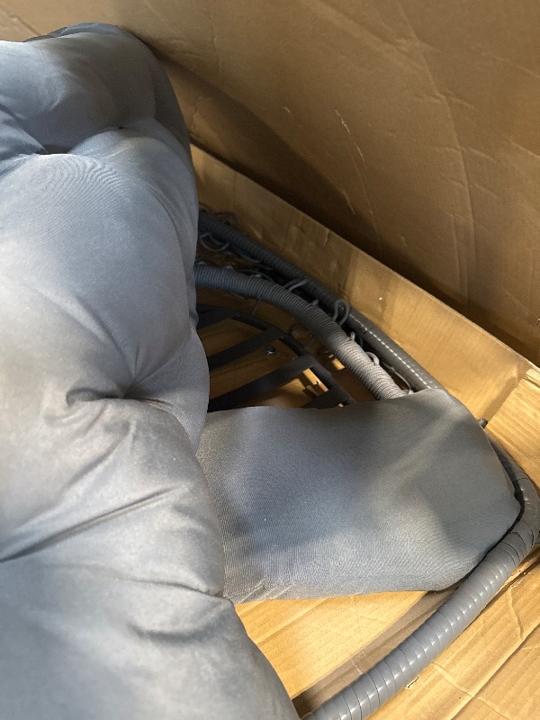 Photo 1 of ** USED ** DWVO Egg Chair with Stand, Hanging Outdoor Rattan Wicker Patio Hammock Indoor Egg Chair with Cushion, Hanging Swing Chair 300lbs for Porch, Garden, Bedroom, Balcony, Gray