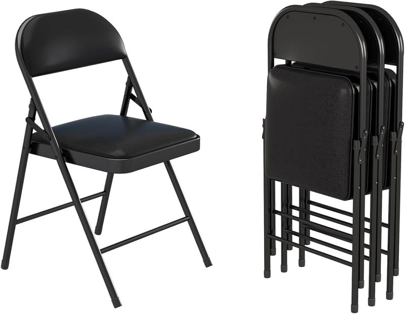 Photo 1 of ** NEW ** Sweetcrispy Folding Chair 4 Pack, Leather Padded Folding Chairs, Sturdy Metal Foldable Chairs, Easy to Use and Store, Outdoor and Indoor, for Home, Office, Party, Comfy
