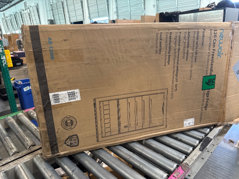 Photo 1 of ** VERY USED/  TESTED FUNCTIONAL / THE DOOR IS LOOSE AND HAS DETAILS OF USE **  NewAir 126 Can Beverage Refrigerator, Glass Door Mini Fridge Drink Cooler for Beer, Soda, Wine – Compact Freestanding Fridge for Home, Bar, Kitchen, Office, Garage, Dorm Room,