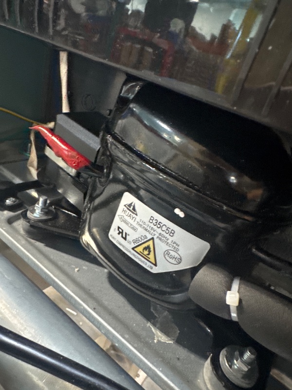 Photo 1 of ** VERY USED/  TESTED FUNCTIONAL / THE DOOR IS LOOSE AND HAS DETAILS OF USE **  NewAir 126 Can Beverage Refrigerator, Glass Door Mini Fridge Drink Cooler for Beer, Soda, Wine – Compact Freestanding Fridge for Home, Bar, Kitchen, Office, Garage, Dorm Room,