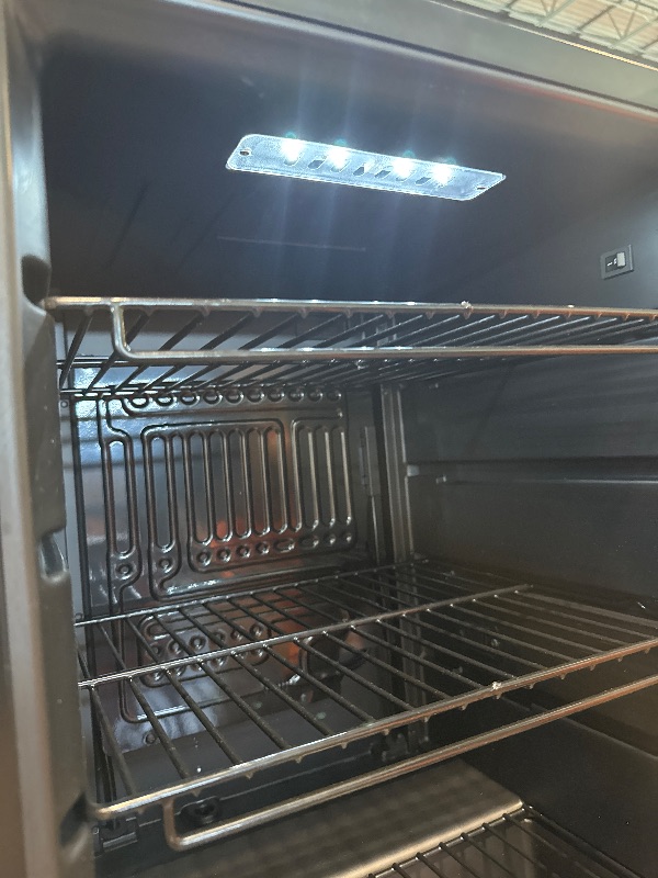 Photo 1 of ** VERY USED/  TESTED FUNCTIONAL / THE DOOR IS LOOSE AND HAS DETAILS OF USE **  NewAir 126 Can Beverage Refrigerator, Glass Door Mini Fridge Drink Cooler for Beer, Soda, Wine – Compact Freestanding Fridge for Home, Bar, Kitchen, Office, Garage, Dorm Room,