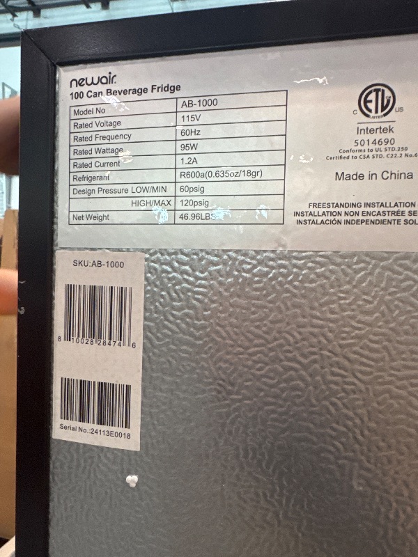 Photo 1 of ** VERY USED/  TESTED FUNCTIONAL / THE DOOR IS LOOSE AND HAS DETAILS OF USE **  NewAir 126 Can Beverage Refrigerator, Glass Door Mini Fridge Drink Cooler for Beer, Soda, Wine – Compact Freestanding Fridge for Home, Bar, Kitchen, Office, Garage, Dorm Room,