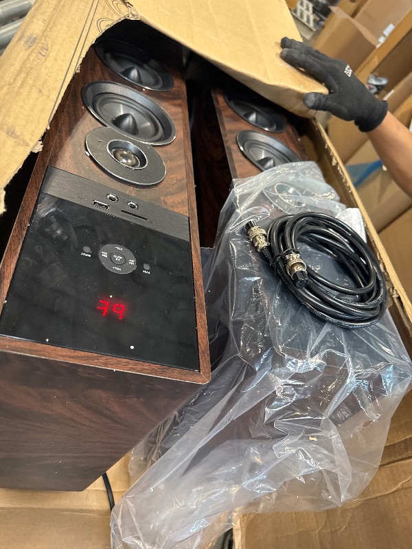 Photo 1 of ** USED/ TESTED FUNCTIONAL ** Rockville TM80D Powered Home Theater Tower Speaker System, Dark Wood, 800W, 8" Subwoofers, Bluetooth, USB/SD Playback, FM Radio, Remote Control, Karaoke Ready, Perfect for Home Entertainment