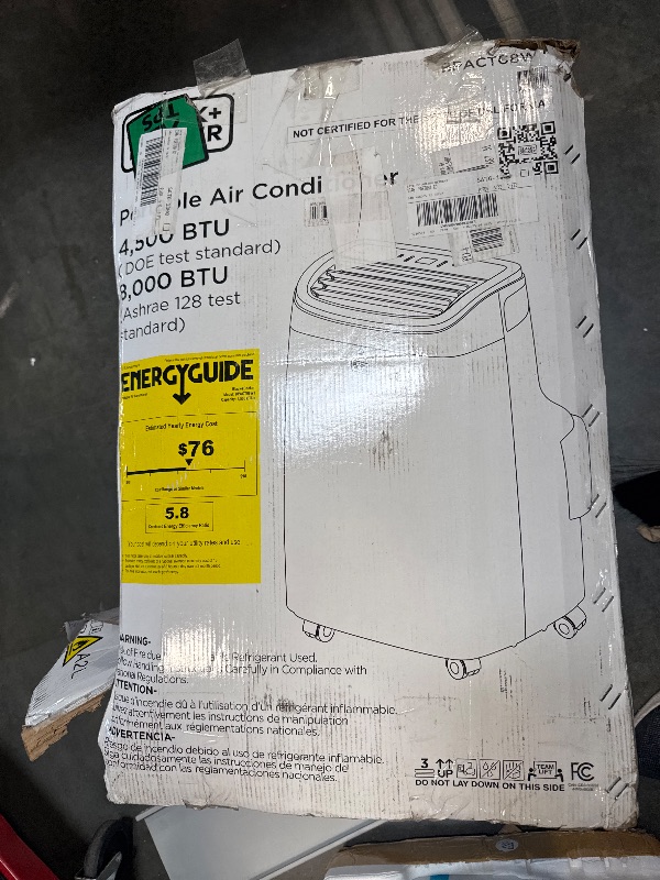 Photo 1 of ** USED/ FUNCTIONAL TESTED ** BLACK+DECKER Portable Air Conditioner, 9,000 BTU (5,300 BTU SACC) for Rooms up to 400 Sq. Ft., Portable AC with Follow Me Remote Control and Window Kit, BPACT08WT, White