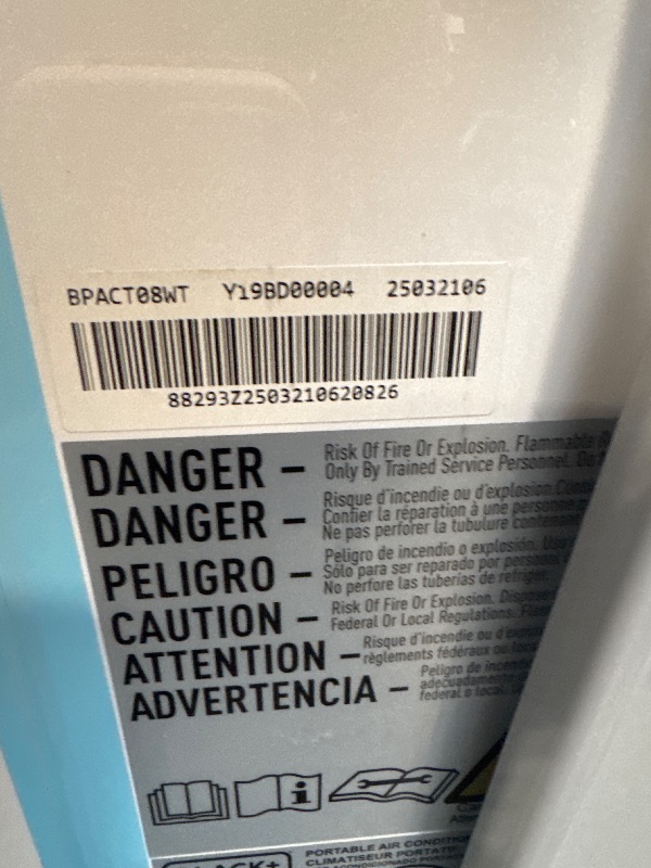 Photo 1 of ** USED/ TESTED FUNCTIONAL ** BLACK+DECKER Portable Air Conditioner, 9,000 BTU (5,300 BTU SACC) for Rooms up to 400 Sq. Ft., Portable AC with Follow Me Remote Control and Window Kit, BPACT08WT, White