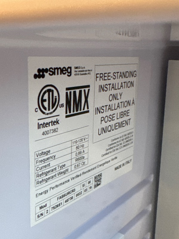 Photo 1 of ** NEW / TESTED FUNCTIONAL ** SMEG FAB5 Retro Mini Fridge – 50s Style Compact Small Refrigerator, 1.2 cu ft, Automatic Defrost, LED Lighting, Adjustable Shelves– Made in Italy – Perfect for Home, Dorm, Office, Hotel -Cream