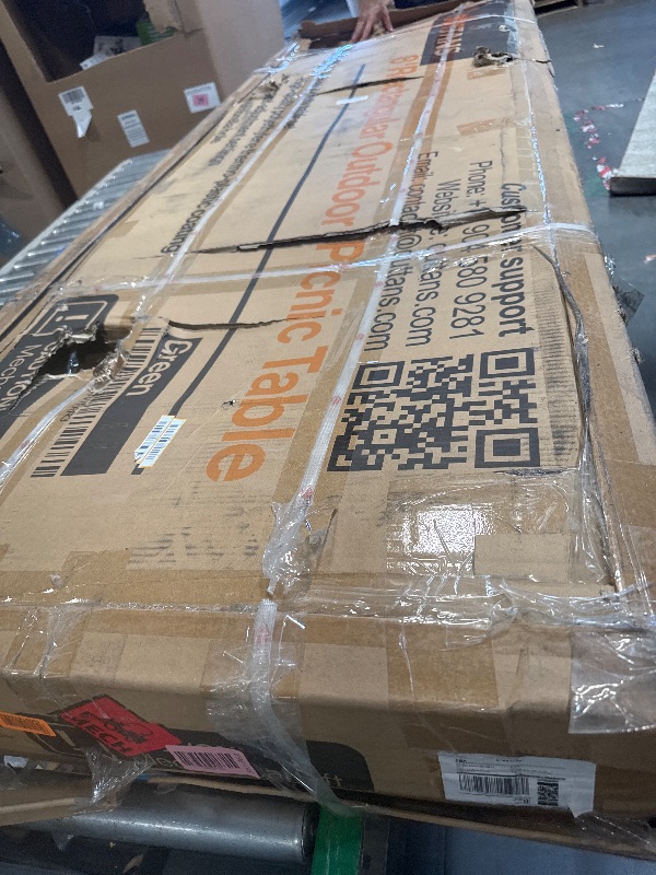 Photo 1 of ** NEW** OUTTANS Metal Picnic Furniture for Outdoors with Umbrella Hole - Coated Steel Heavy Duty Commercial Grade Table with Adjustable Seats, Patio Set for a Lifetime (Green, 8' Rectangular)