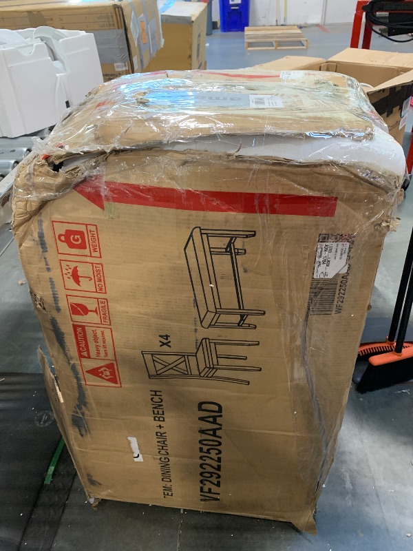 Photo 1 of ** ONLY 5 CHAIRS / MISSING TABLE/ NO RETURN / FINAL SALE ** Merax 5-Piece Wooden Kitchen Dining with 4 Fabric Chairs and 1 Bench, Family Furniture, Natural Cherry