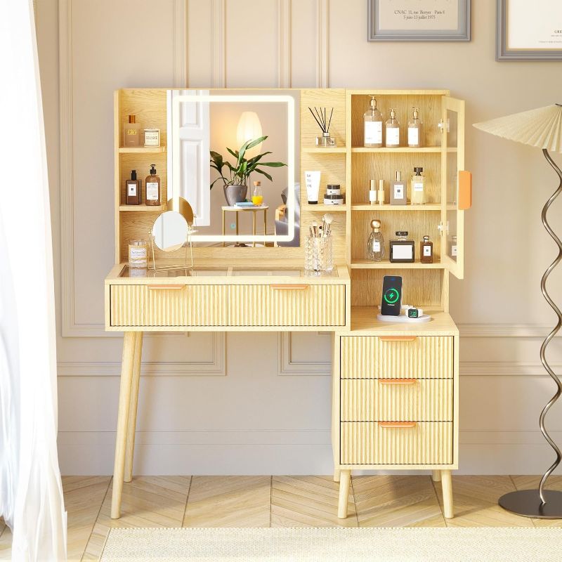 Photo 1 of ** SIMILAR /  USED ** Fkhouse Fluted Makeup Vanity Desk with Mirror and Lights Cancel