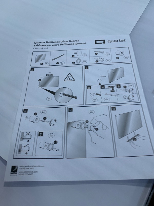 Photo 1 of ** NEW IN PERFECT CONDITION WITH HARDWARE INCLUDED** Quartet Magnetic Glass Dry Erase White Board, 48" x 36" Whiteboard, Frameless, Brilliance White High Contrast White Glass (G24836W)