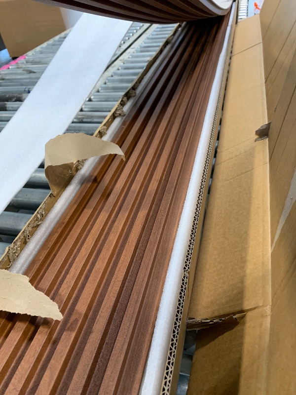 Photo 1 of ** NEW/ FINAL SALE NO RETURN ** Art3dwallpanels Wood Slat Wall Paneling, 104'' x 6.7'' WPC Soundproof 3D Wall Panels for Interior Wall Decor, 8 Pack Fluted Textured Panel Wall Slats, Teak