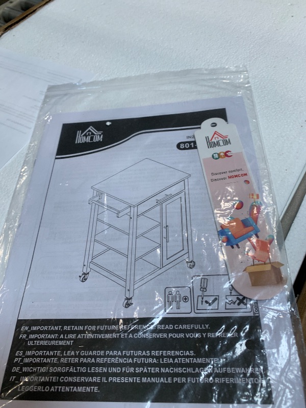 Photo 1 of ** USED ** HOMCOM Kitchen Island Cart, Rolling Kitchen Island with Storage Shelf, Solid Wood Top, Drawer, for Dining Room, White