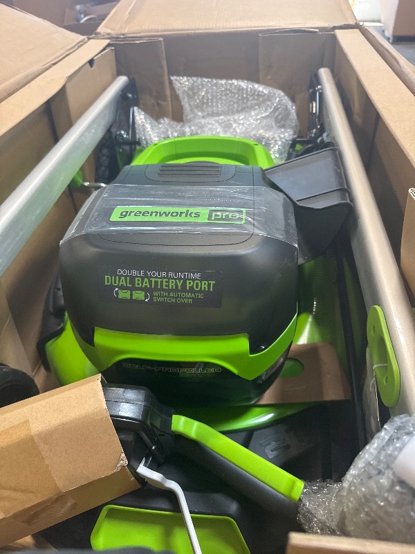 Photo 1 of ** USED/ MISSING BATTERIES & CHARGER  **  Greenworks 60V 21" Self-Propelled Cordless Lawn Mower, Brushless Motor, LED Lights, Includes 2X 4.0Ah Batteries & Rapid Dual-Port Charger(75+ Tool Compatibility, 45Min Runtime)