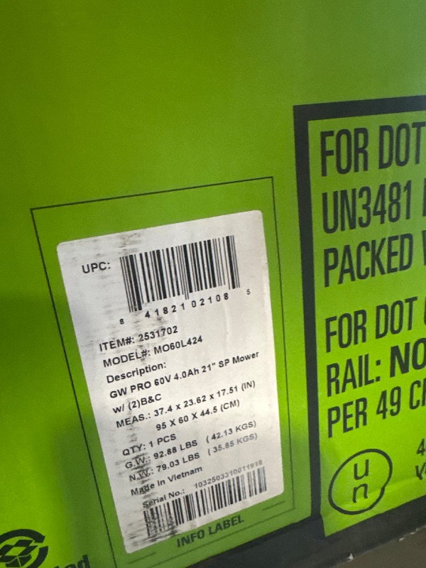 Photo 1 of ** USED/ MISSING BATTERIES & CHARGER  **  Greenworks 60V 21" Self-Propelled Cordless Lawn Mower, Brushless Motor, LED Lights, Includes 2X 4.0Ah Batteries & Rapid Dual-Port Charger(75+ Tool Compatibility, 45Min Runtime)