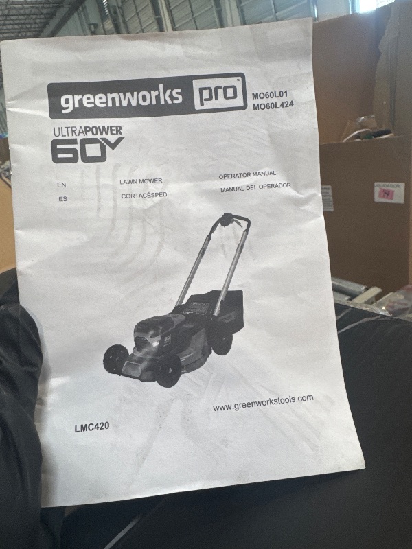 Photo 1 of ** USED/ MISSING BATTERIES & CHARGER  **  Greenworks 60V 21" Self-Propelled Cordless Lawn Mower, Brushless Motor, LED Lights, Includes 2X 4.0Ah Batteries & Rapid Dual-Port Charger(75+ Tool Compatibility, 45Min Runtime)