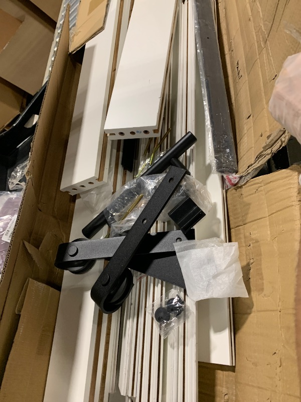 Photo 1 of ** VERY USED** EaseLife 54 x 84 inch White Barn Door with 9FT Sliding Door Hardware Kit Included & Handle,Solid Wood Covered with Waterproof PVC Surface,DIY Assemblely,Easy Install,H-Frame,Fit 50-52in Wide Opening