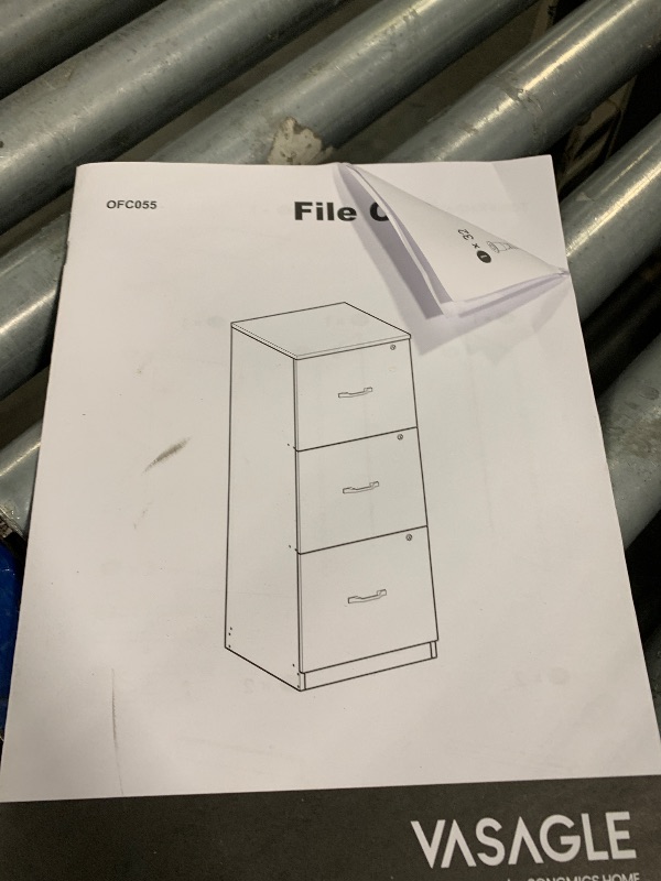 Photo 1 of ** VERY USED / DAMAGE MINOR ** VASAGLE 3 Drawer File Cabinet, File Cabinet with Lock, Printer Stand, Office Filing Cabinet Organizer, for A4 and Letter Size Files, Ink Black UOFC055B16