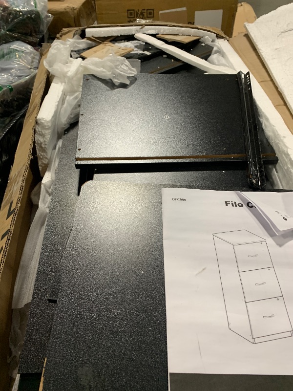 Photo 1 of ** VERY USED / DAMAGE MINOR ** VASAGLE 3 Drawer File Cabinet, File Cabinet with Lock, Printer Stand, Office Filing Cabinet Organizer, for A4 and Letter Size Files, Ink Black UOFC055B16