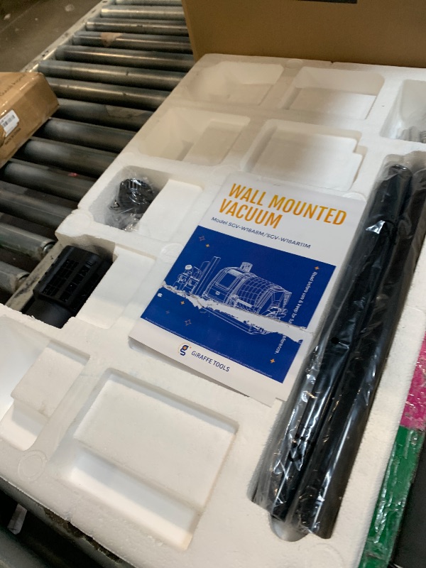 Photo 1 of ** USED / TESTED / FUUNCTIONAL ** Giraffe Tools Grandstorm Retractable Vacuum Cleaner Wall-Mounted, Shop Wet Dry Vacuum Cleaner with 6 Nozzles for Car Detailing Remote Control Garage Vacuum, Grey