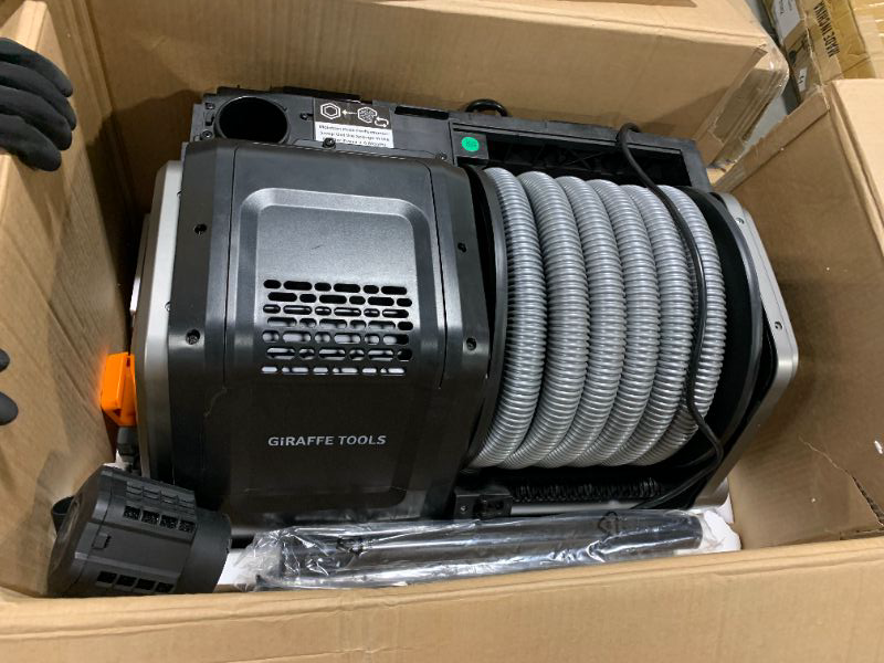 Photo 1 of ** USED / TESTED / FUUNCTIONAL ** Giraffe Tools Grandstorm Retractable Vacuum Cleaner Wall-Mounted, Shop Wet Dry Vacuum Cleaner with 6 Nozzles for Car Detailing Remote Control Garage Vacuum, Grey