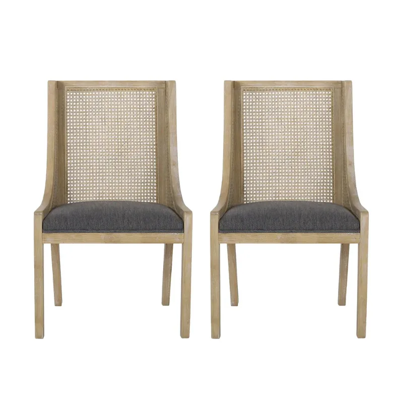Photo 1 of ** Christopher Knight Home Yone Dining Chairs Set of 2, Modern Dining Chair with Fabric Upholstery, Rubberwood Frame Kitchen Chairs with Cane Webbing, Extra Seat for Dining Room, 