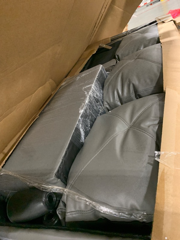 Photo 1 of ** USED ** Osparple Sofas for Living Room Faux Leather L Shaped Sectional Couch 3 Pieces Small Sectional Sofa Set with Chaise, Ottoman with Storage for Small Apartment, Study, Home Office, Dark Gray