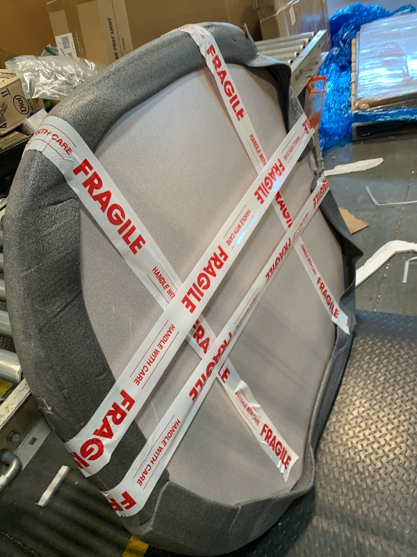 Photo 1 of ** ONLY TABLE** FDP Clover Activity School and Office Table (48 x 48 inch), Standard Legs with Swivel Glides for Collaborative Seating Environments, Adjustable Height 19-30 inches - Gray Top and Blue Edge