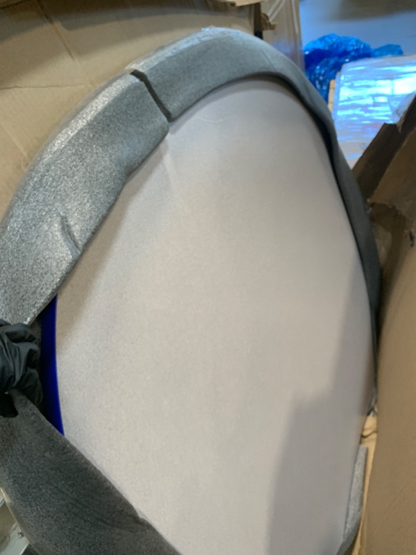 Photo 1 of ** ONLY TABLE** FDP Clover Activity School and Office Table (48 x 48 inch), Standard Legs with Swivel Glides for Collaborative Seating Environments, Adjustable Height 19-30 inches - Gray Top and Blue Edge